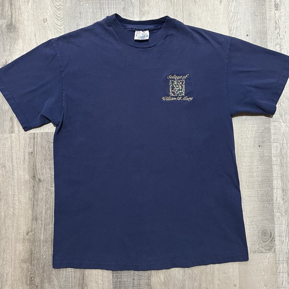 VTG William And Mary College T Shirt 1980s Navy Blue Embroidered Collegiate SS